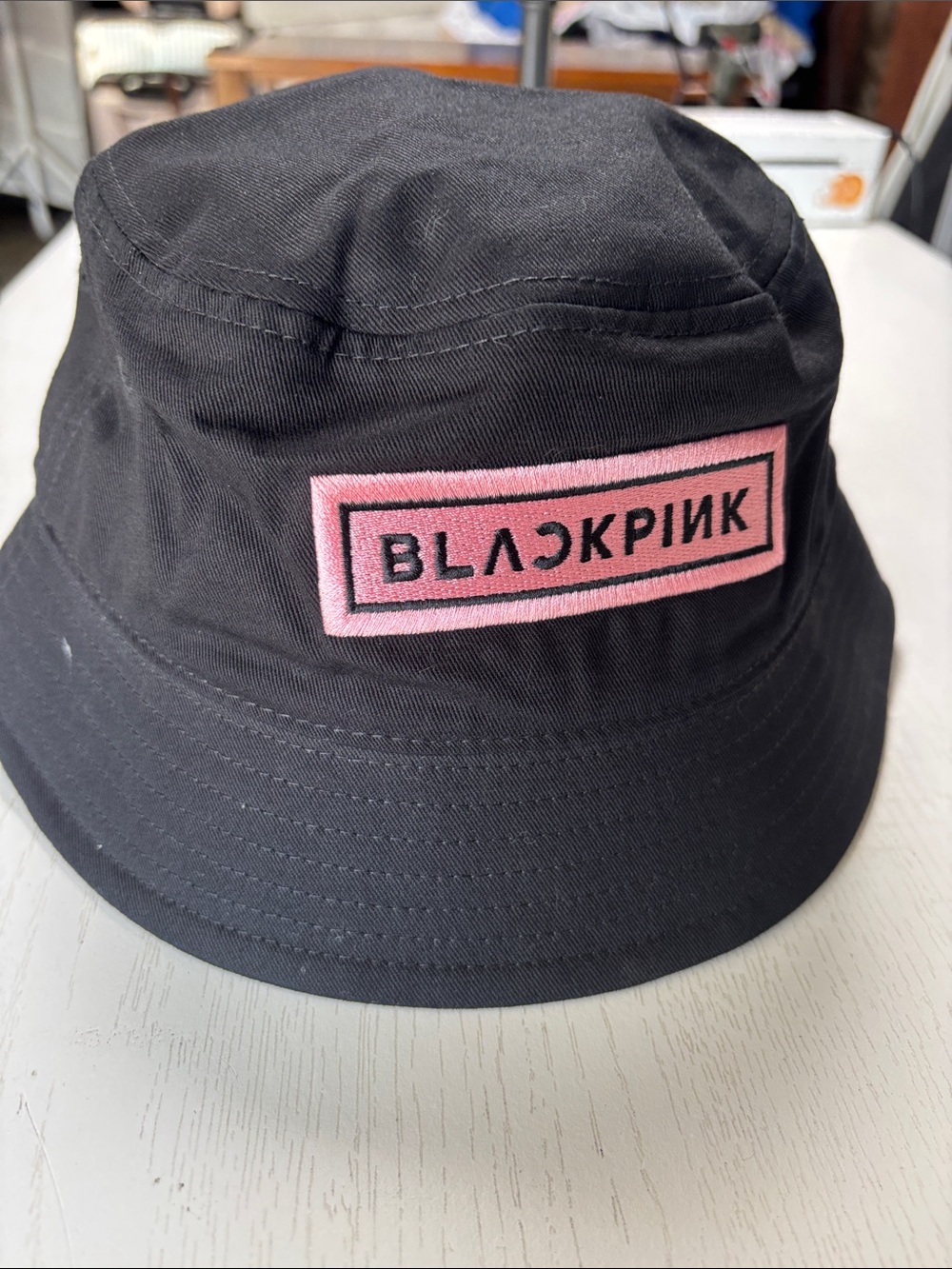 Logo Black Bucket Hat with Pink Patch